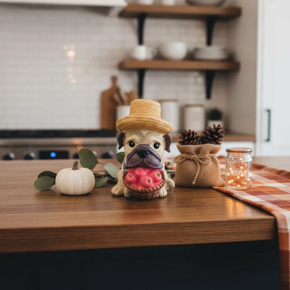 Pug Dog with Pink Apples Resin Fall Autumn Decor Thanksgiving Home Decoration